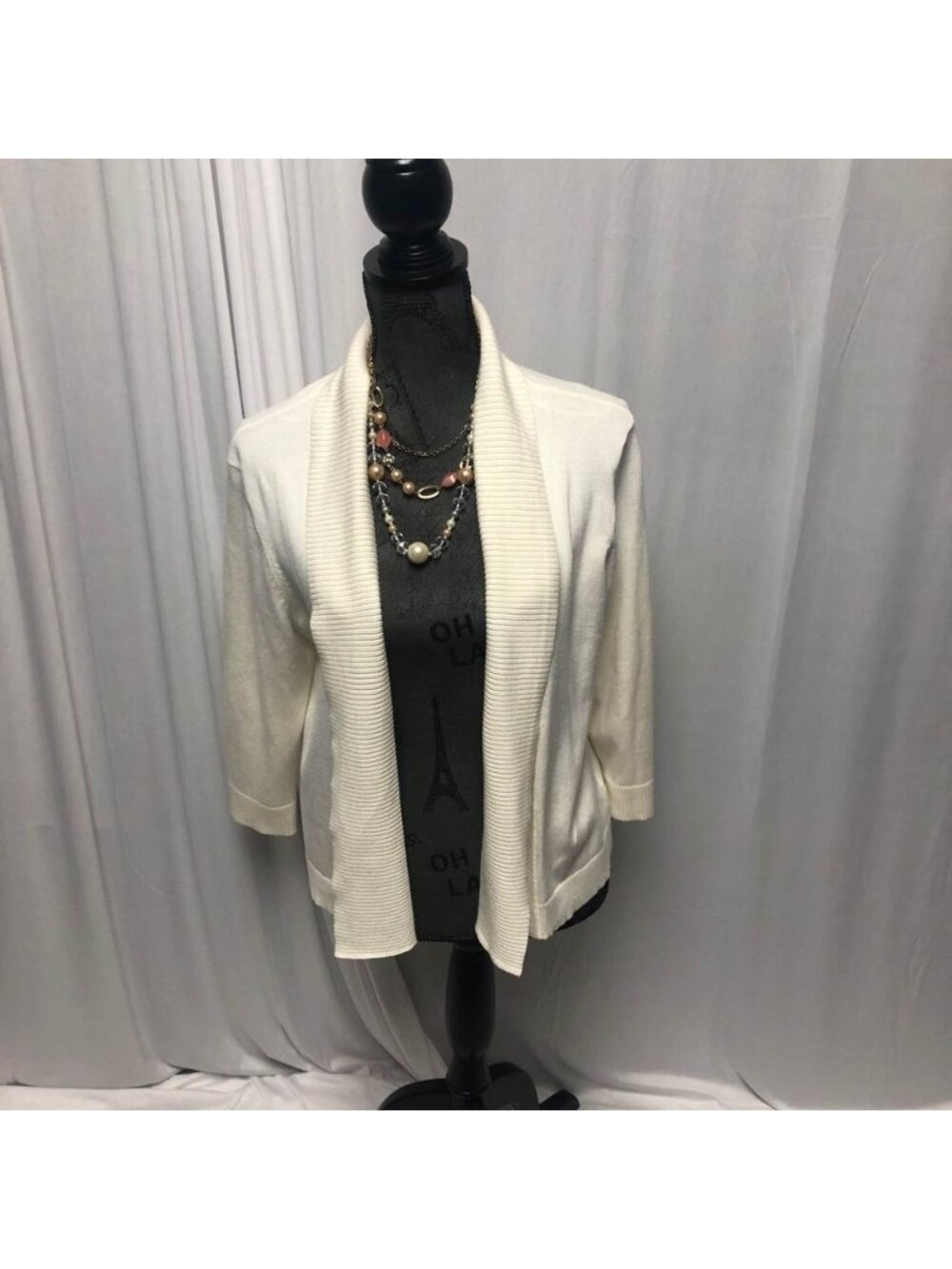 Faded Glory Cardigan Womens Size Large 12 - 14 Cream Open Front Sweater Layering